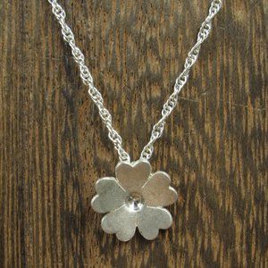 16" Sterling Silver Plain Flower Necklace Vintage